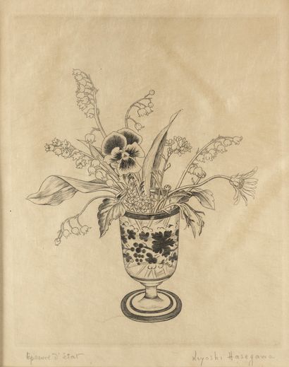 KIYOSHI HASEGAWA Kiyoshi HASEGAWA (1891-1980) - Lily of the valley in a glass - Print...