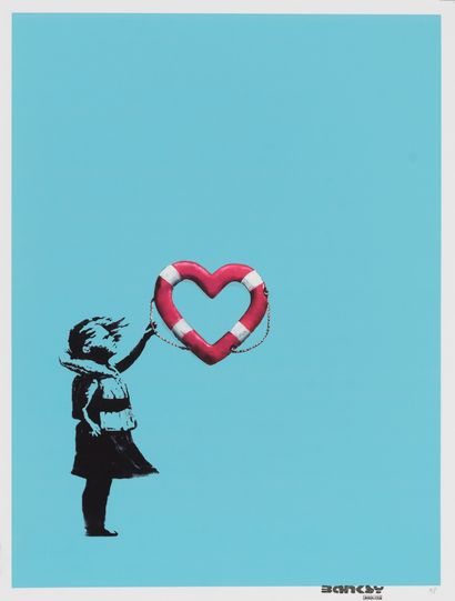 BANKSY (d'aprés) BANKSY x Post Modern Vandal (d’après) - Girl With Heart Shaped Float...