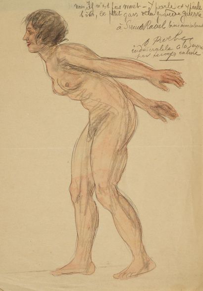 Odilon ROCHE Odilon ROCHE (1868-1947) - Femme nue de profil - Technique mixte sur...