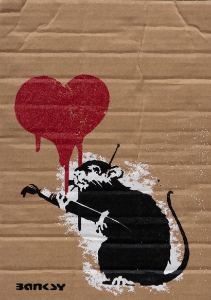 Banksy Dismaland (d'après) Banksy Dismaland (after) - Rat Love, Aerosol on cardboard,...