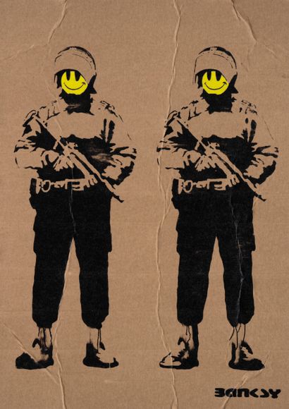 Banksy Dismaland (d'après) Banksy Dismaland (after) - smiley soldier, spray paint...