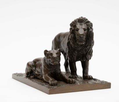 null Antoine-Louis BARYE (195-1875) - Lion débout et lionne couchée, circa 1880 -...