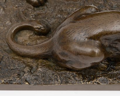 null Antoine-Louis BARYE (195-1875) - Lion standing and lioness lying down, circa...