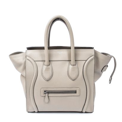 CELINE CELINE - Sac Luggage en cuir grainé gris tourterelle – Intérieur en suédine...