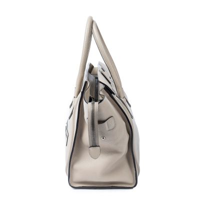 CELINE CELINE - Dove grey grained leather Luggage bag - Grey suede interior - Zipper...