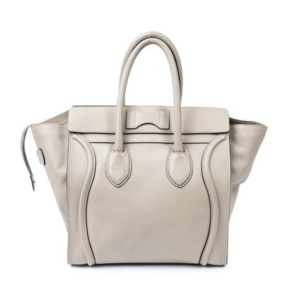 CELINE CELINE - Dove grey grained leather Luggage bag - Grey suede interior - Zipper...