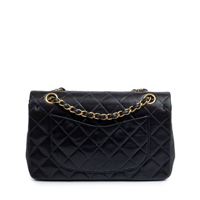 CHANEL CHANELParis classic bag with double flaps in black quilted lambskin - Inside...