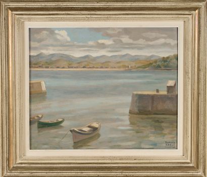 Ramiro ARRUE Ramiro ARRUE (1892-1971) - Barques au port de Saint-Jean de Luz - Huile... Gazette Drouot