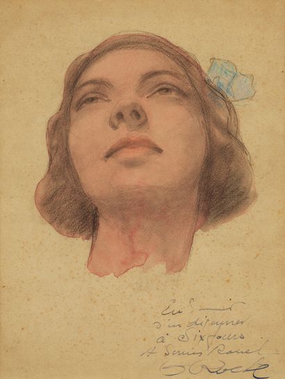 Odilon ROCHE Odilon ROCHE (1868-1947) - Portrait de jeune femme - Technique mixte...