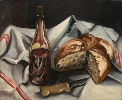 Patrice BRISBOIS Patrice BRISBOIS (1945) - Le pain et le vin - Huile sur toile signée...