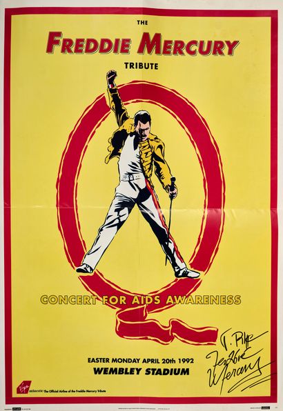 Freddy MERCURY Poster Freddie Mercury, Concert for Aids awareness, Wembley stadium...