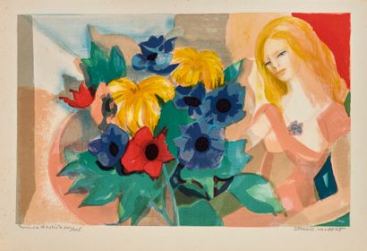 Georges LAMBERT Georges LAMBERT (1919-1998) - Jeune femme aux fleurs - Lithographie...