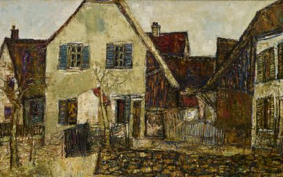 Bernard GANTNER Bernard GANTNER (1928-2018) - The village - Oil on canvas signed...