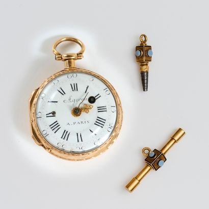Montre Ageron in Paris
An 18th century gold pocket watch with repeater. Enamel dial,...
