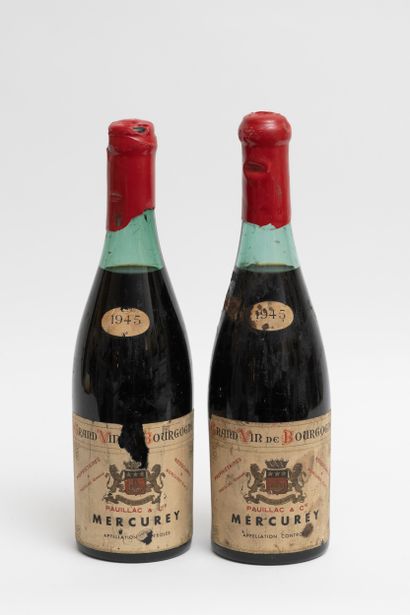 Vins MERCUREY -2 bouteilles MERCUREY 1945 Négociant Pauillac & Cie (niveaux entre...