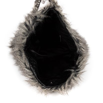 Chanel CHANEL Paris oversized handbag in synthetic fur and black lambskin - black...