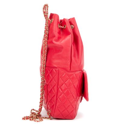 Chanel CHANEL Paris backpack in pink lambskin - Pink fabric inside - Gold metal jewelry...