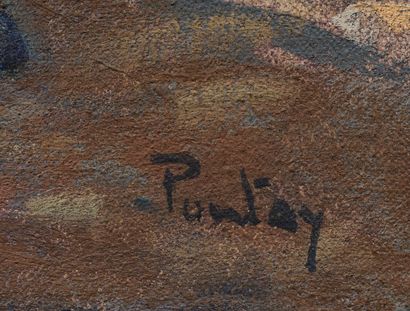 Henri PONTOY Henri PONTOY - Au bord de l’Oued - Huile sur toile signée en bas à droite-...