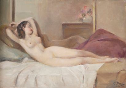 Cesaro Bacchi Cesare BACCHI (1891-1971) - Young woman lying on a bed - Oil on canvas...