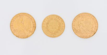Divers Lot de 3 pièces de monnaie en or jaune 18 carats (750/000) composé de 2 pièces...