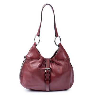 Prada PRADA- Sac porté épaule en agneau bordeaux foncé souple – Fermeture par pate...