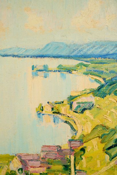 Ernest GEIGER Ernest GEIGER (1876-1965) - Bielersee am Morgen - Huile sur toile signée...