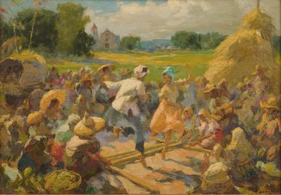 Fernando AMORSOLO Fernando AMORSOLO (1892 - 1972) - Fête villageoise - Huile sur...