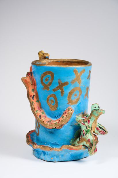 BAYA BAYA (1931-1998) - Vase à motifs polymorphes à décor animalier et végétal -...