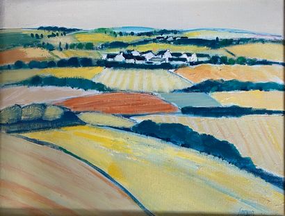 SINQUIN The orange field - oil on canvas - dated - 27 x 36 cm