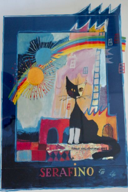 Rosina WACHTMEISTER Le chat - Lithographie - Signée et datée 1993 - 80 x 60 cm