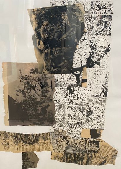 Claire PARIS Composition - Collage sous verre - Signé - 85 x 60 cm