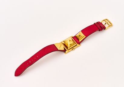 null HERMES PARIS - Médor watch - Signed gold-plated brass dial and signed case -...