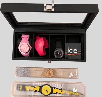 null SWATCH - Set of 5 watches - In its original box, a pink Ice Watch, a pink Ice,...