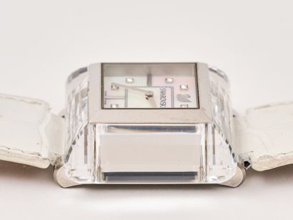 null SWAROVSKI - Steel watch - 8 Swarovski crystals on the dial - Leather strap -...