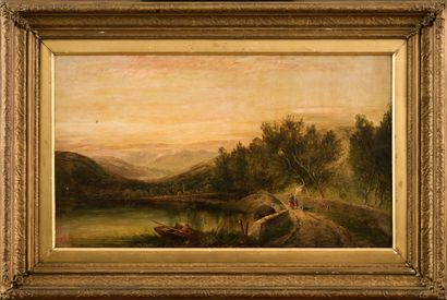 Georges COLE Georges COLE (1810-1883) - Paysage animé - Huile sur toile signée en...