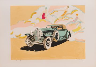 Daniel LEBIER Daniel LEBIER (1941) Set of two color lithographs on paper: La voiture...