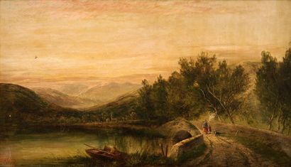 Georges COLE Georges COLE (1810-1883) - Animated landscape - Oil on canvas signed...