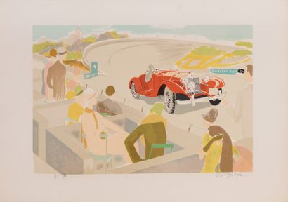 Daniel LEBIER Daniel LEBIER (1941) Set of two color lithographs on paper: Automobile...