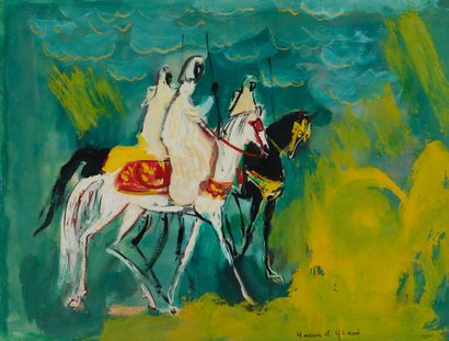 Hassan El Glaoui Hassan EL GLAOUI (1924-2018) - Trois cavaliers - Gouache sur papier...