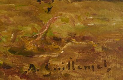 Antoine GUILLEMET Antoine GUILLEMET (1843 - 1918) - Paysage animé - Huile sur panneau...