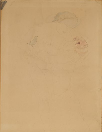 Auguste RODIN Auguste RODIN (1840-1917) - Femme et enfant - Dessin au crayon et aquarelle...
