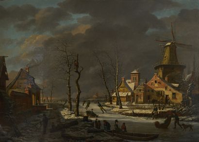 Henri VOORDECKER Henri VOORDECKER (1779-1861) - Paysage nordique animé - Huile sur...