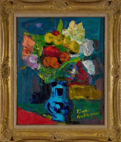 Pierre AMBROGIANI Pierre AMBROGIANI (1907-1985) - Les Roses Blanches - Oil on canvas...