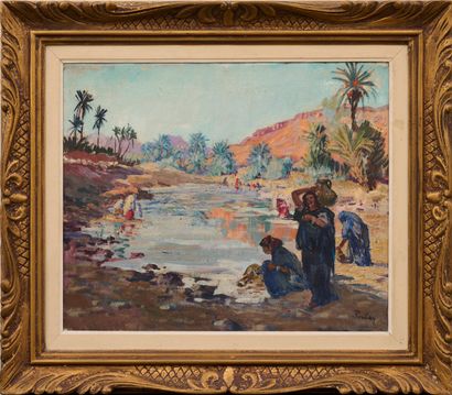Henri PONTOY Henri PONTOY (1888 - 1968) - Au bord de l'Oued - Oil on canvas signed...