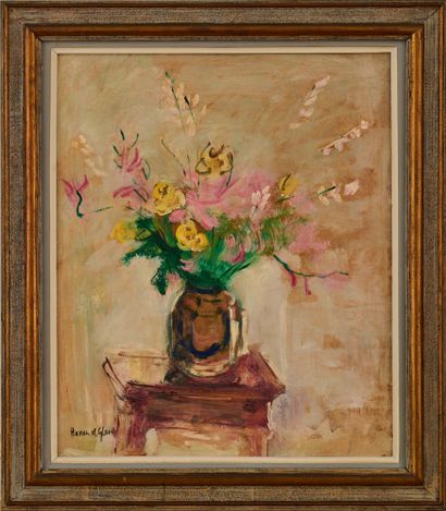 Hassan EL GLAOUI Hassan EL GLAOUI (1924-2018) - Vase de fleurs - Huile sur isorel...