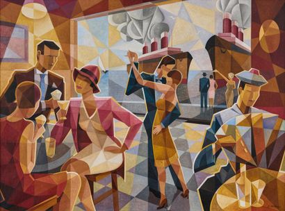 Charles NOLHAC Charles NOLHAC (XX° siècle) - Café dansant - Huile sur toile signée...