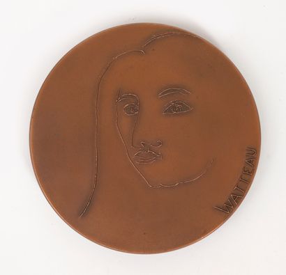 Emile GILIOLI Emile GILIOLI (1911-1977) - Portrait de Watteau - Double-sided copper...