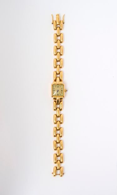 Montre or Montre-bracelet de dame de forme rectangulaire, anonyme, en or jaune 18...