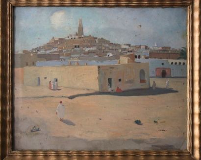 Gustave LINO (1893-1961) Ville du Maghreb Huile sur carton Signée en bas à gauche...