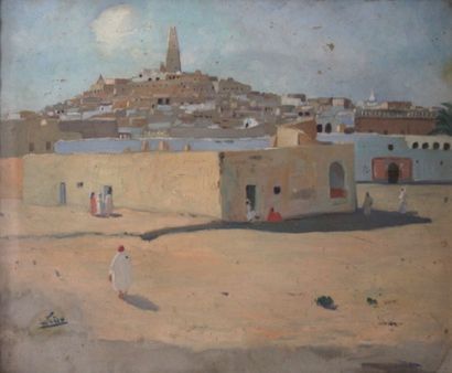 Gustave LINO (1893-1961) Ville du Maghreb Huile sur carton Signée en bas à gauche...